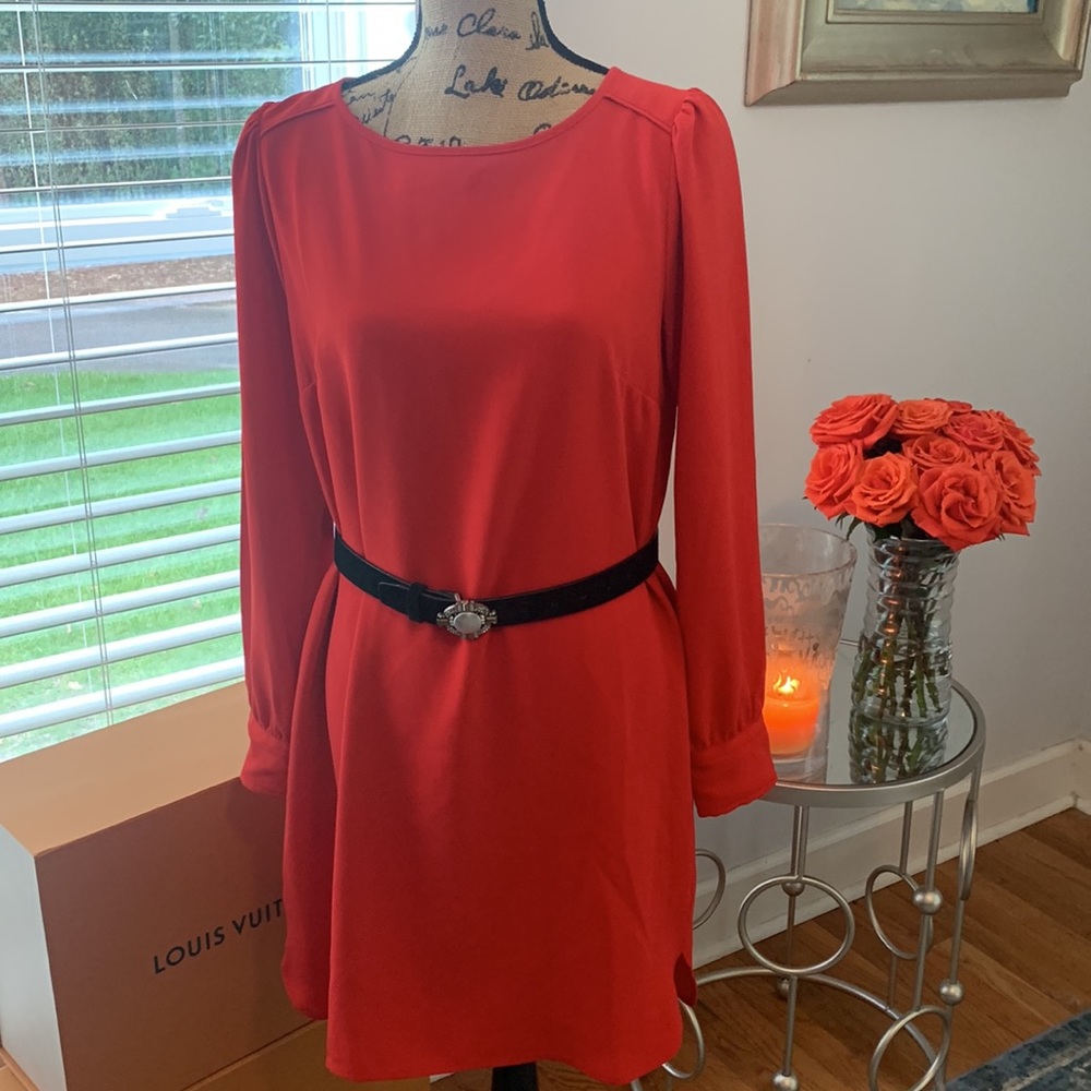 J CREW Red long sleeve contemporary fall dress $148 S M 6 8 career preppy - Picture 11 of 11